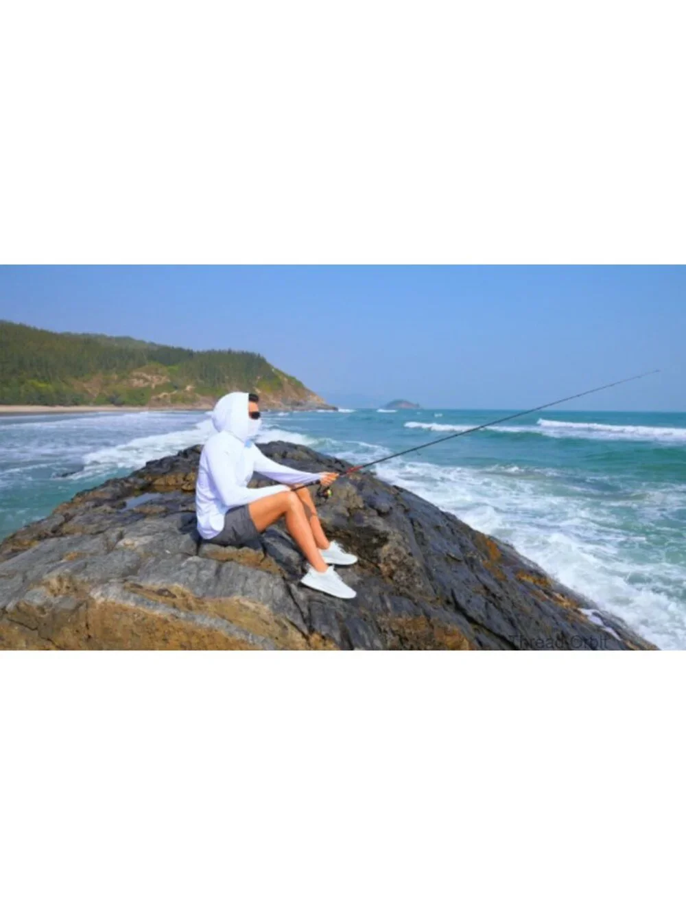 Men's UPF 50+ Sun Protection Hoodie with Mask Long Sleeve Rash Guard Fishing